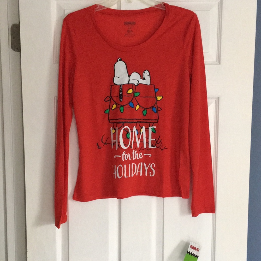 Red Snoopy Peanuts Long Sleeve Top, Size Small